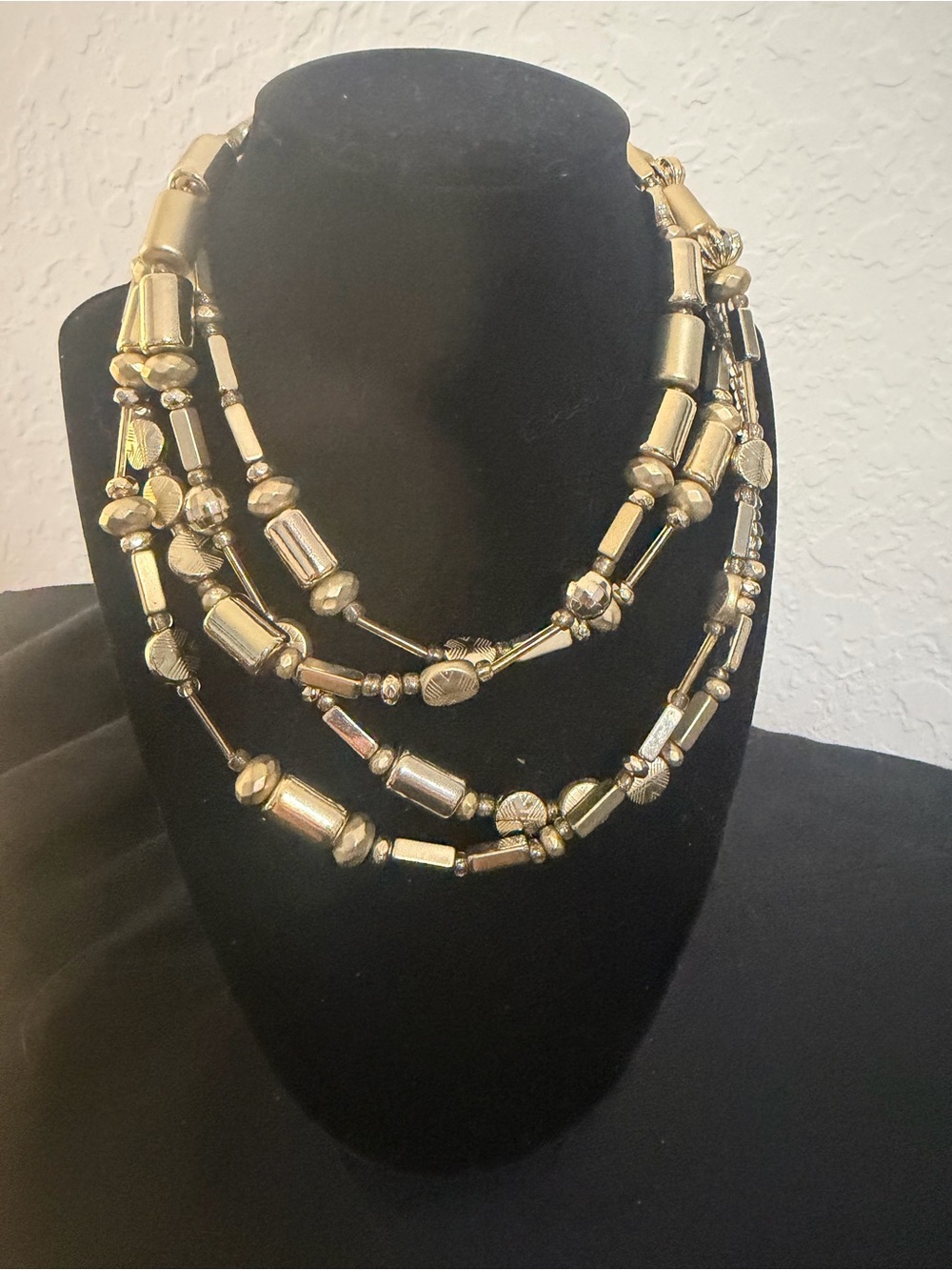 Chico's Three-Strand Gold-Tone Beaded Necklace